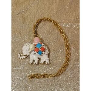 Vintage Park Lane Elephant Necklace Pin Brooch Costume Jewelry White Enamel